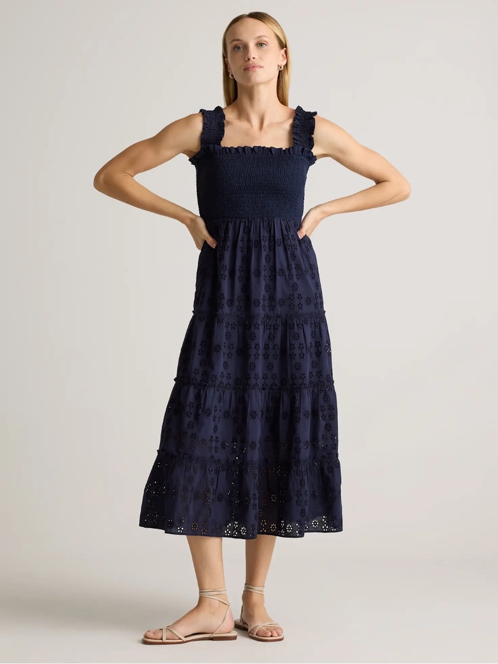 NWT Quince 100% Organic Cotton Eyelet
Smocked Midi Dress